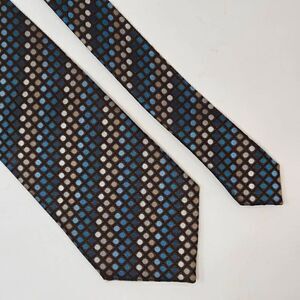 ANGELO LITRICO SILK TIE BLUE BROWN POLKA DOT STRIPE ART DECO STYLE 3.75" X 60"